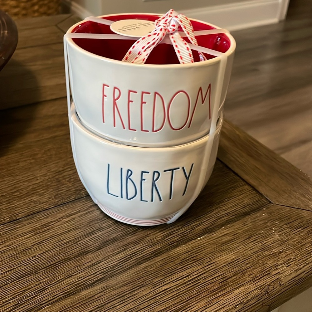 Rae Dunn Patriotic 4th Fourth of July FREEDOM LIBERTY Bowls. Set of 2